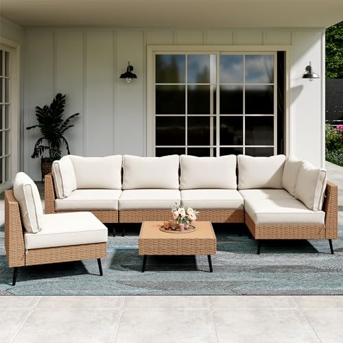 LAUSAINT HOME Outdoor Patio Furniture, 8 Piece Outdoor Sectional Sofa PE Rattan Wicker Patio Conversation Sets
