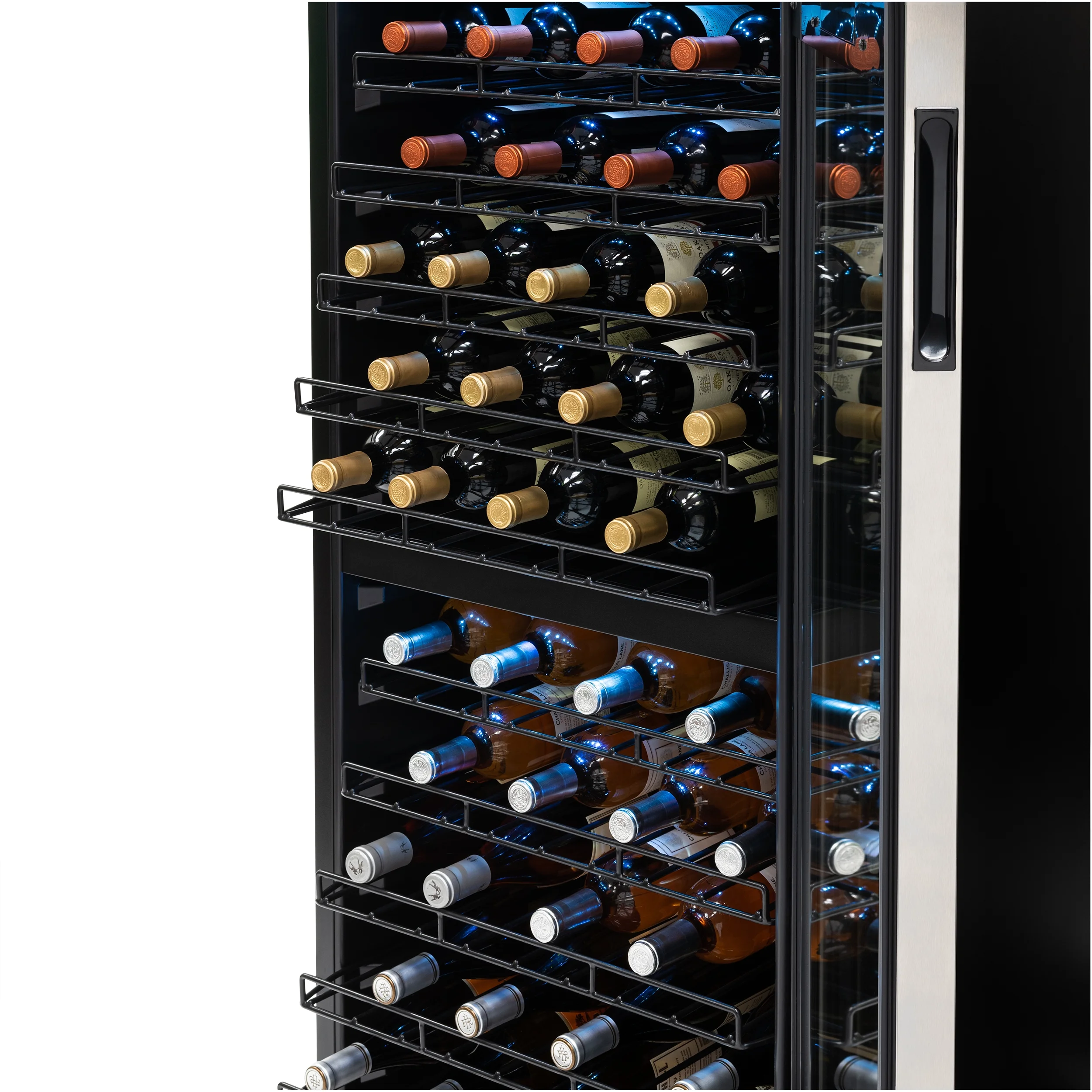 Newair Freestanding Wine Refrigerator, 98 Bottle Dual Zone Compressor Wine Fridge in Stainless Steel
