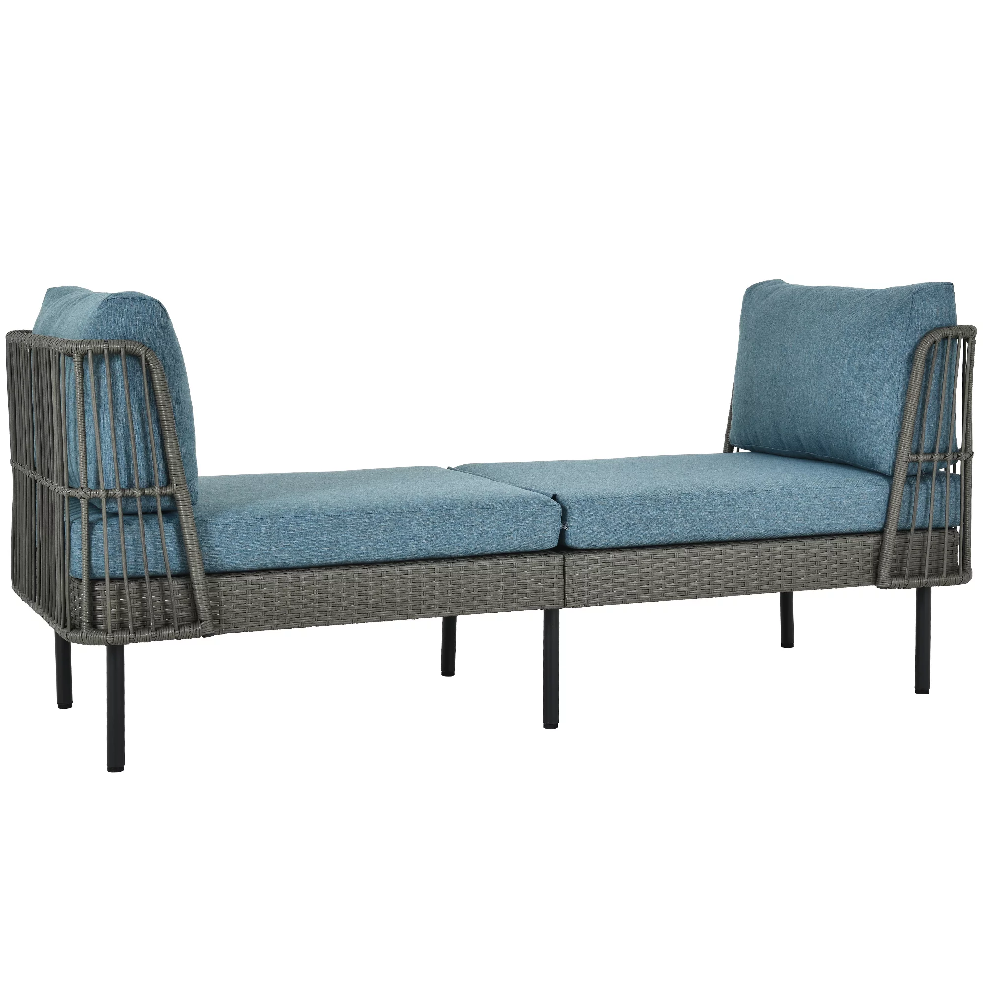 DWVO 74in Outdoor Daybed Wicker Patio Sofa Bed With Thickness Cushion Indoor Bed Lounger for Balcony Garden Deck Lawn - Blue