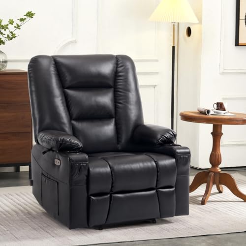 MCombo Small Power Lift Recliner Chair with Massage and Heat for Petite People, Cup Holders, USB Ports, Side Pockets, Faux Leather 7569 (Small