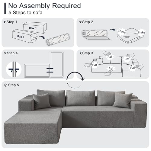 104" Sectional Couches for Living Room, Modular Sectional Sofa with Deep Seat, L-Shape Couch with Chaise, Cloud Couch for Living Room Bedroom
