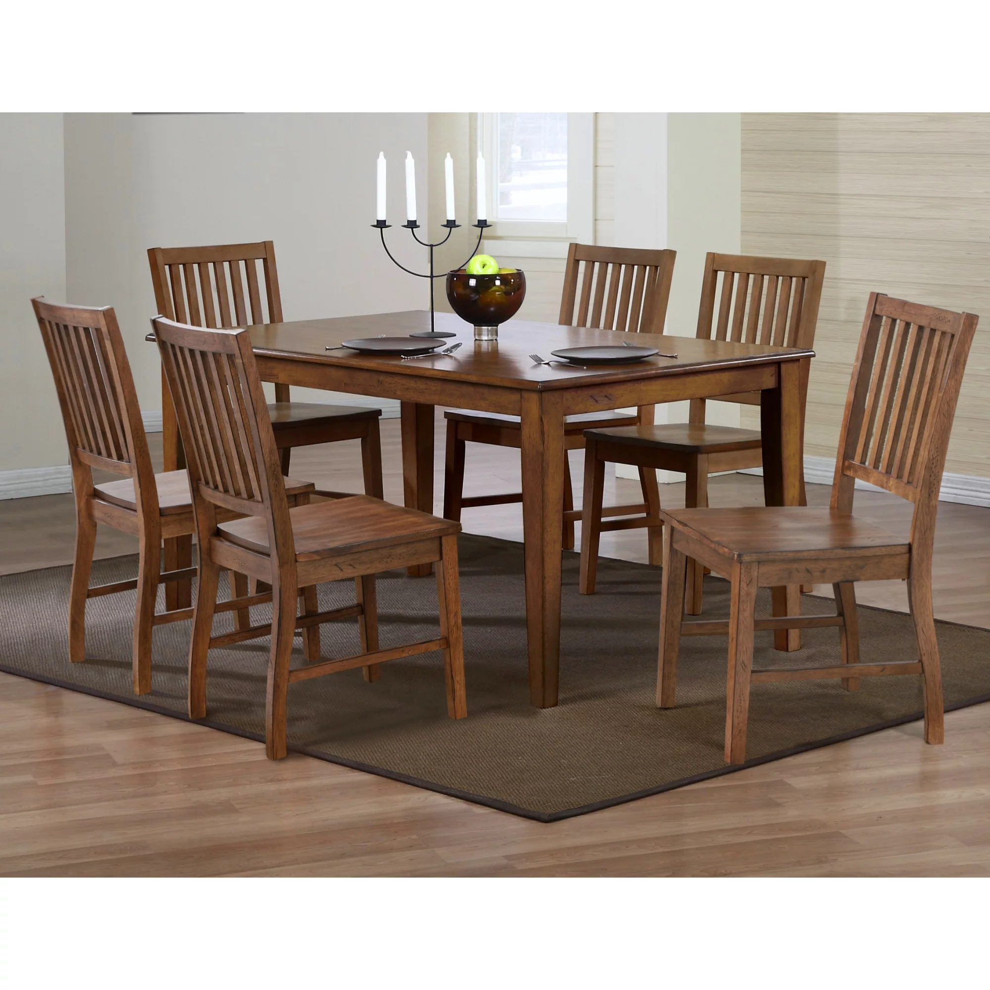Sunset Trading Simply Brook 7-Piece 60" Rectangular Wood Dining Set in Brown