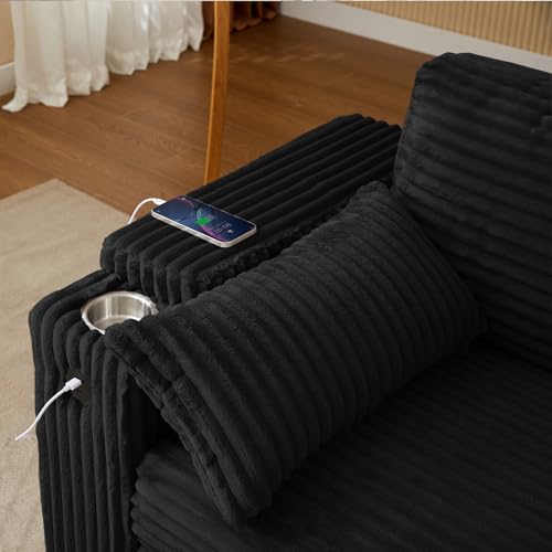 68.11" Corduroy Sleeper Chair Bed with USB Port, Cup Holders & Side Storage Pockets – 3-in-1 Foldable Sofa Bed for Guest Room, Living Room – White