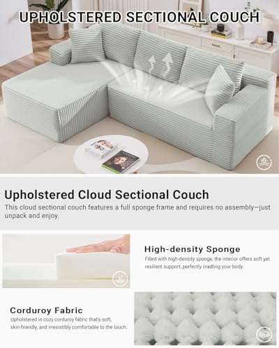 105 Inch Cloud Sectional Couch,Modern Modular Sectional Sofa with Deep Seat,Corduroy Boneless Couches with L-Shape Chaise for Living Room Bedroom