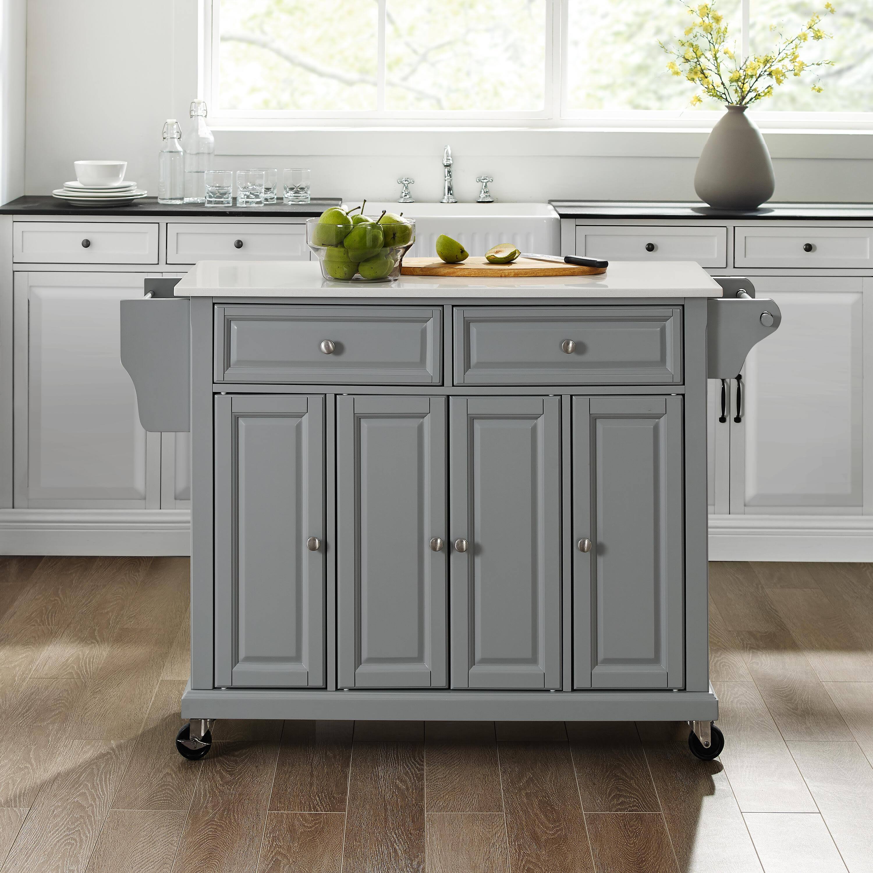 Crosley Full Size Granite Top Kitchen Cart/Island Gray/White