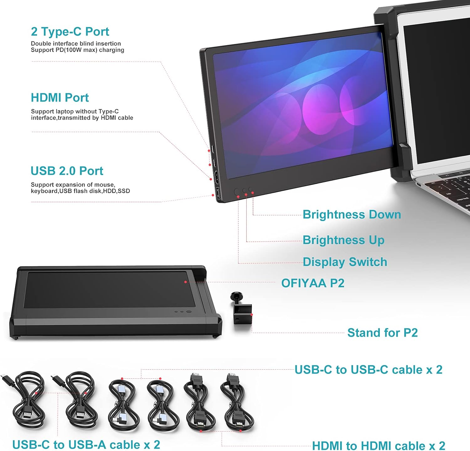 Electronics Triple Portable Monitor for Laptop, Dual Screens with Kickstand，Compatible with 13-16 Mac and PC, FHD 1080P IPS 11.6