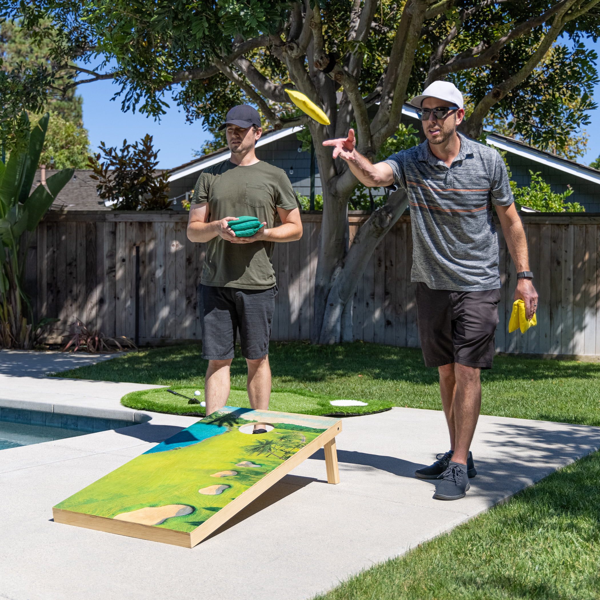 GoSports 4'x2' Regulation Size Premium Wood Cornhole Set - Golf Themed Design