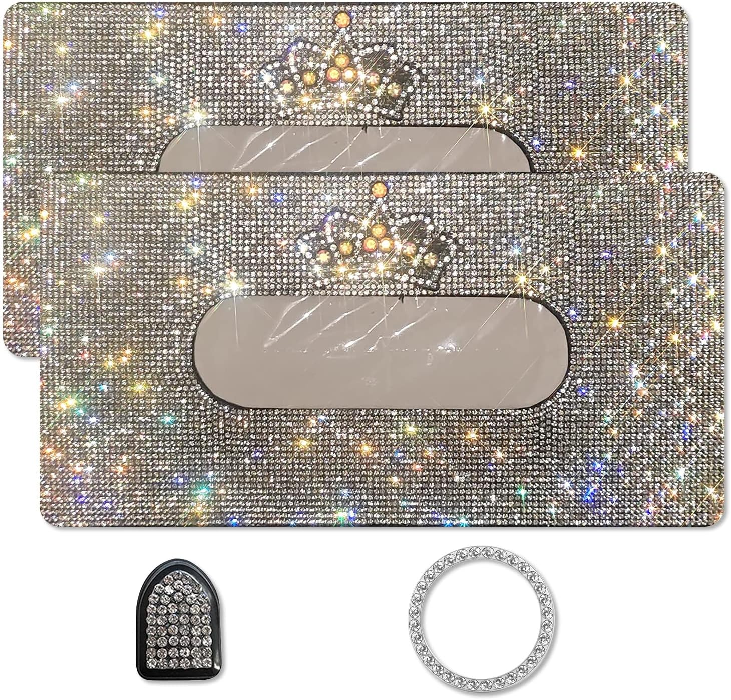 Lady Crystal Glitter Sparkly Car Visor Mask Holder Red Queen Crown Tissue Box Holder for Sun Visor Napkin Holder Paper Towel Cover Case with Bling