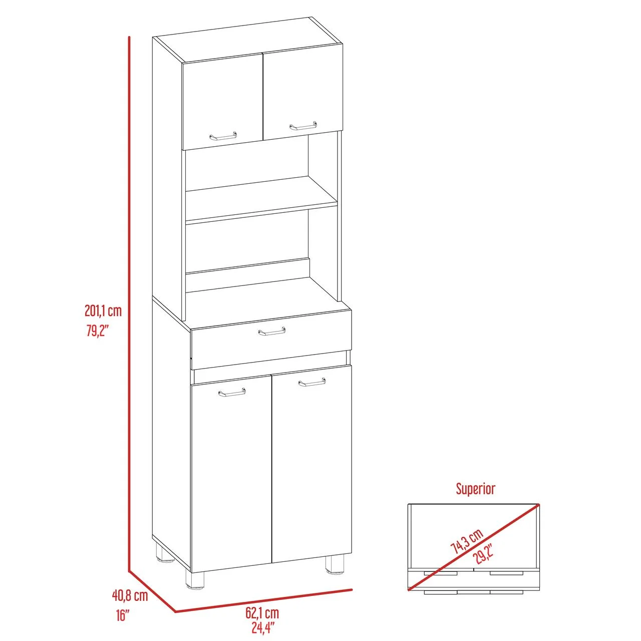 CoSoTower 2-Shelf 1-Drawer Microwave Pantry Cabinet White