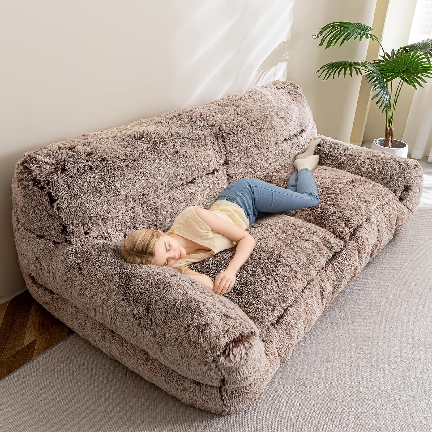 HIGOGOGO Giant Human Dog Sofa Bed, Big Comfy Floor Sofa Couch for Pet Families with Foam Chunk Supportive Mat