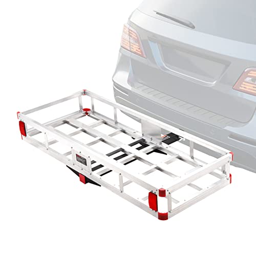 VEVOR 50 x 29.5 x 8.7 inch Hitch Cargo Carrier, 500lbs Capacity Trailer Hitch Mounted Cargo Basket, Aluminum Luggage Carrier Rack with Folding Ramp