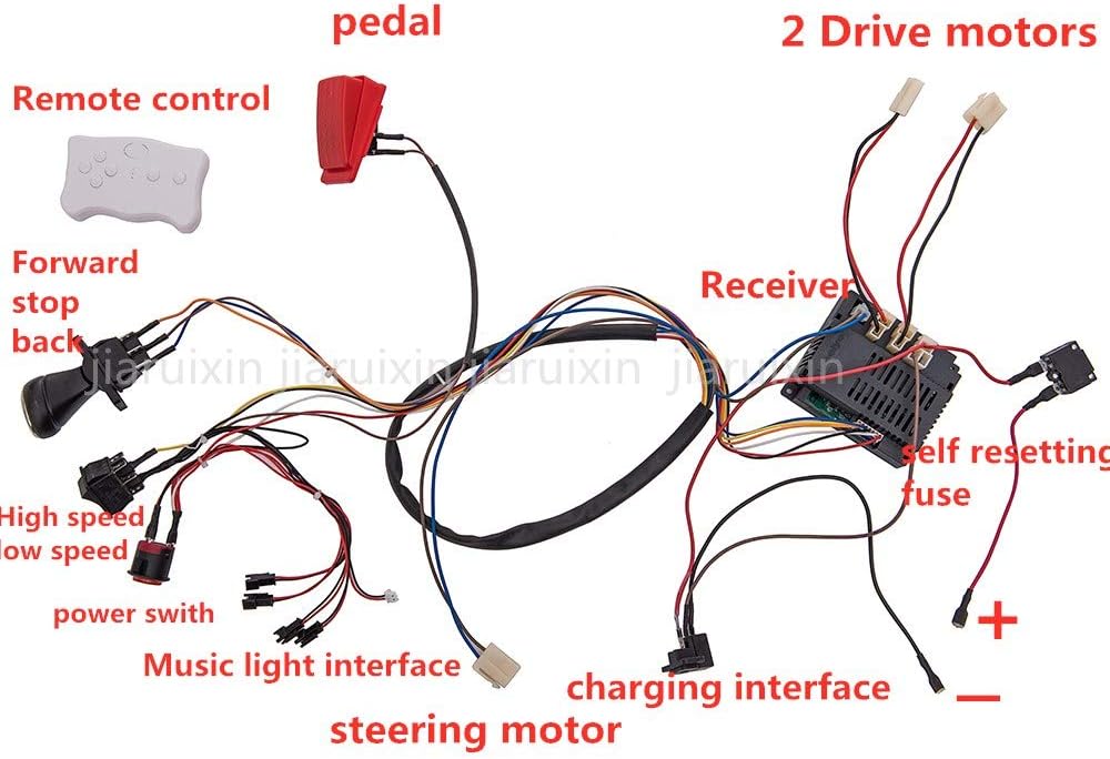 weelye Kids Ride On Car 12V DIY Modified Wires Complete Set of Remote Control Circuit Borad Wires Switch Gearbox with Motors