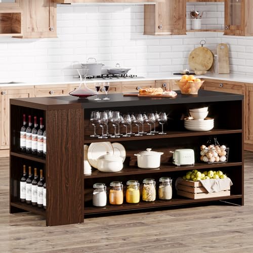 Tribesigns 55" Kitchen Island with Storage, Farmhouse 5-Tier Stationary Island Table with 5 Shelves