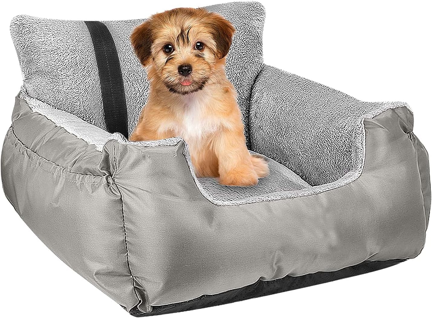 Dog Car Seat,Puppy Booster Seat Dog Travel Car Bed with Storage Pocket and Clip-on Safety Leash Removable Washable Cover for Small Dog (Grey