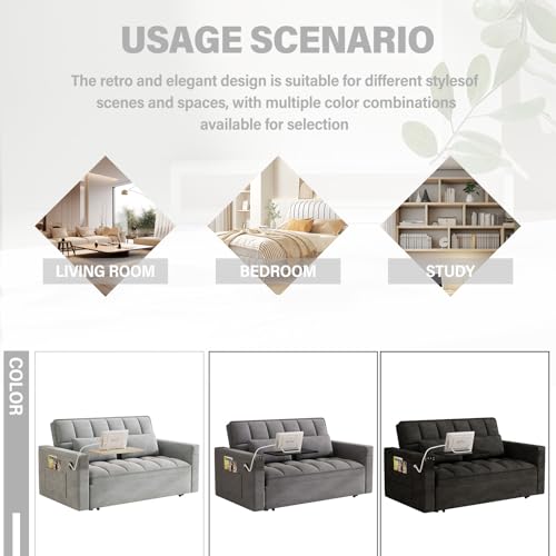 WIIS' IDEA Convertible Sofa Bed,3 in 1 Velvet Sleeper Sofa Pull-Out Bed