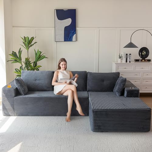 MAXYOYO 110" Modular Sectional Couch with L-Shape Chaise, Modern Boneless Couch for Living Room, Sofa in A Box, Oversized Sofa Sleeper with Deep Seat