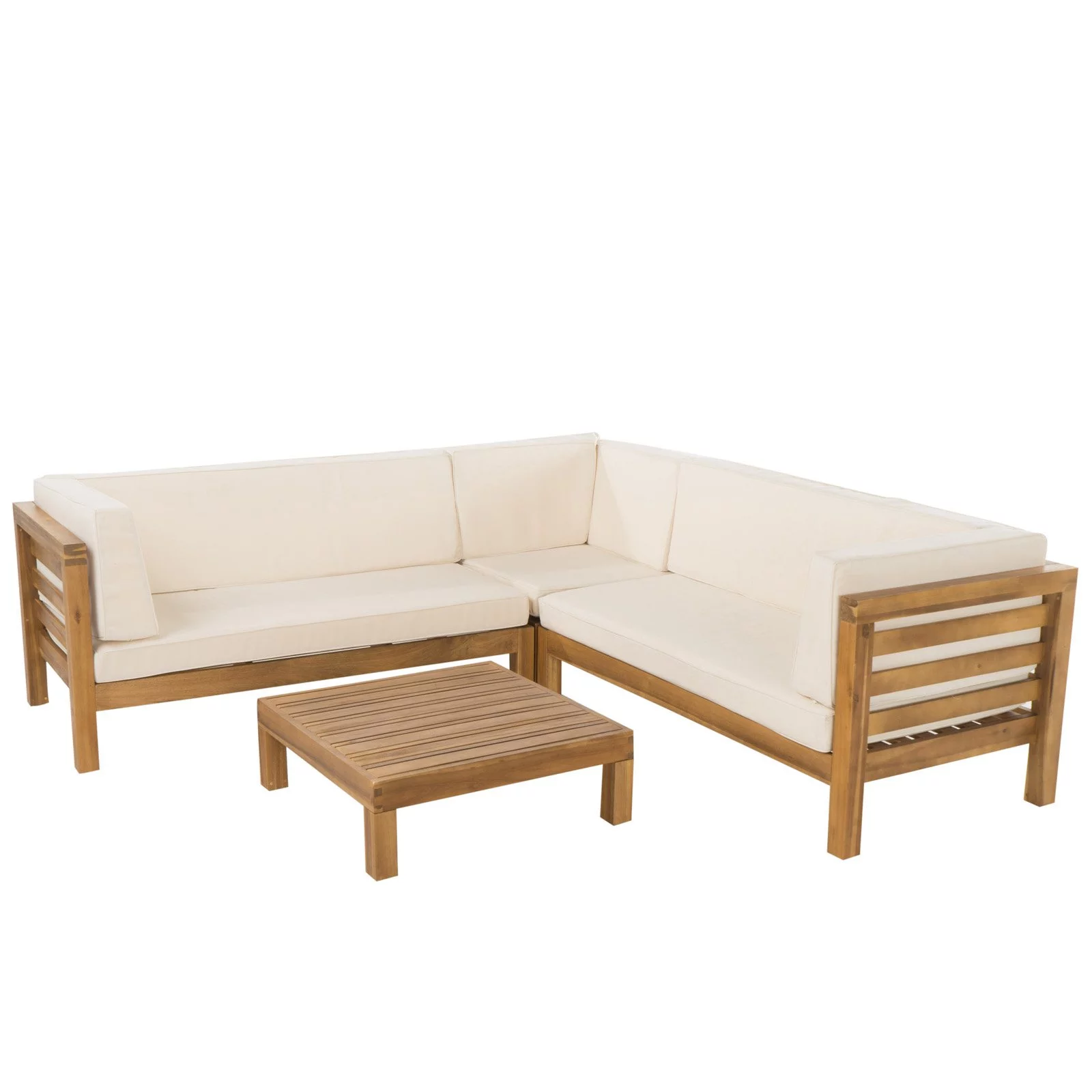 Oana Wooden 4 Piece Patio Sectional Sofa Set with Gray Cushions