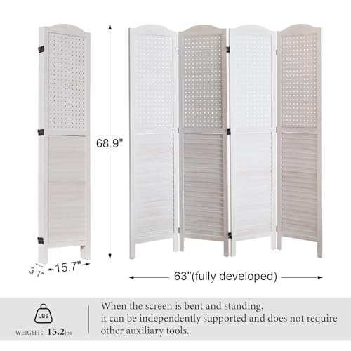 Room Divider Freestanding Folding Pegboard Privacy Screen | 4-Panel Display Stand for Jewelry, Craft Shows, Retail | Natural Wood