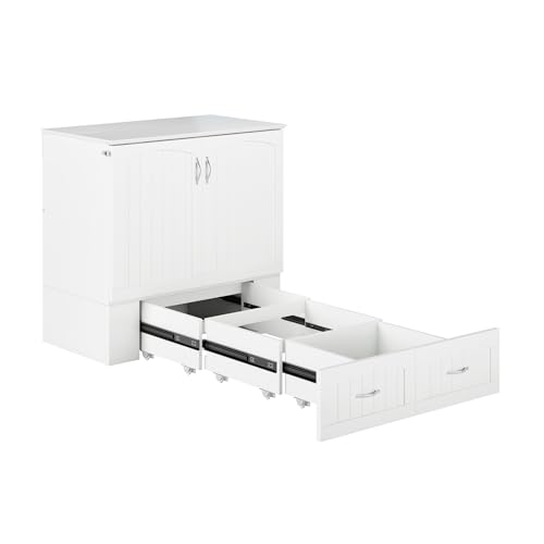 AFI Southampton Queen Murphy Bed Chest with Mattress, Storage, and Built-in Charger in Grey
