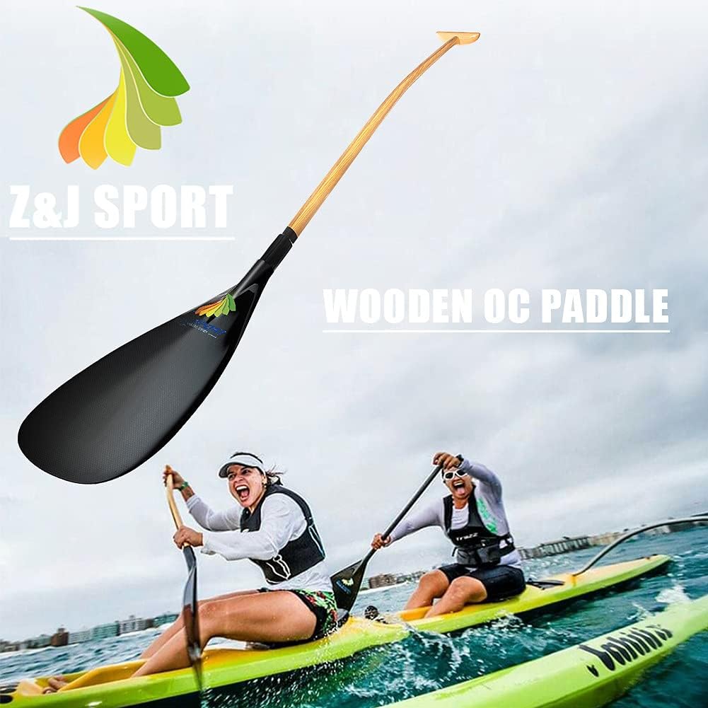 Z&J SPORT Outrigger Canoe Paddle, Tahiti Hybrid OC Paddle with Carbon Blade and Wood Bent Shaft 12 Degree (S-9.1x18.5/M-9.4x18.5/L: 9.7x18.5)