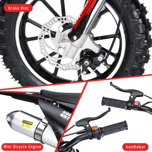 49cc Kids Dirt Bike, 2-Stroke Gas Powered Mini Motocross Motorcycle, Off-Road Dirtbike for Kids 5-14 with Front/Rear Disc Brakes, Shock Absorption