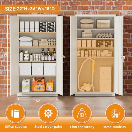 Greenvelly Steel SnapIt Storage Cabinet 72" Locking Metal Garage Storage Cabinet with 4 Adjustable Shelves, 2 Doors and Lock for File, Office, Garage