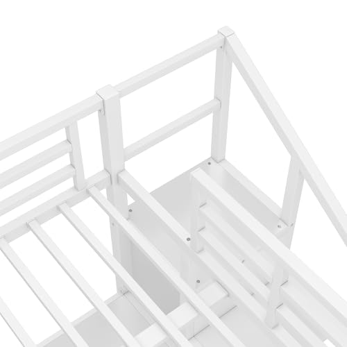 Bellemave Full Size Metal Loft Bed with L Shaped Desk and Wardrobe, Heavy Duty Loft Bed Frame with Storage Stairs