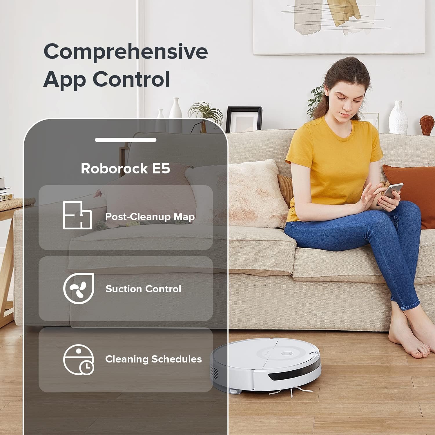 roborock E5 Mop Robot Vacuum Cleaner, 2500Pa Strong Suction, Wi-Fi Connected, APP Control, Compatible with Alexa, Ideal for Pet Hair, Carpets