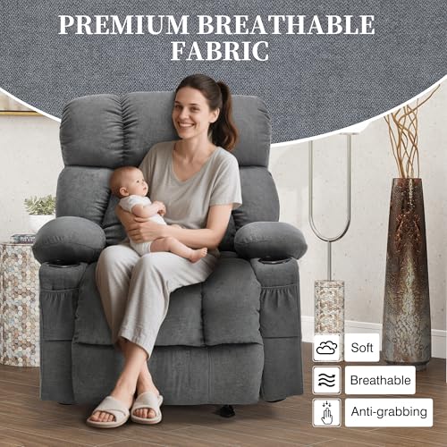 Recliner Chair with Massage and Heat, Rocker Recliner Chairs for Adults, Overstuffed Nursery Rocking Chairs for Living Room