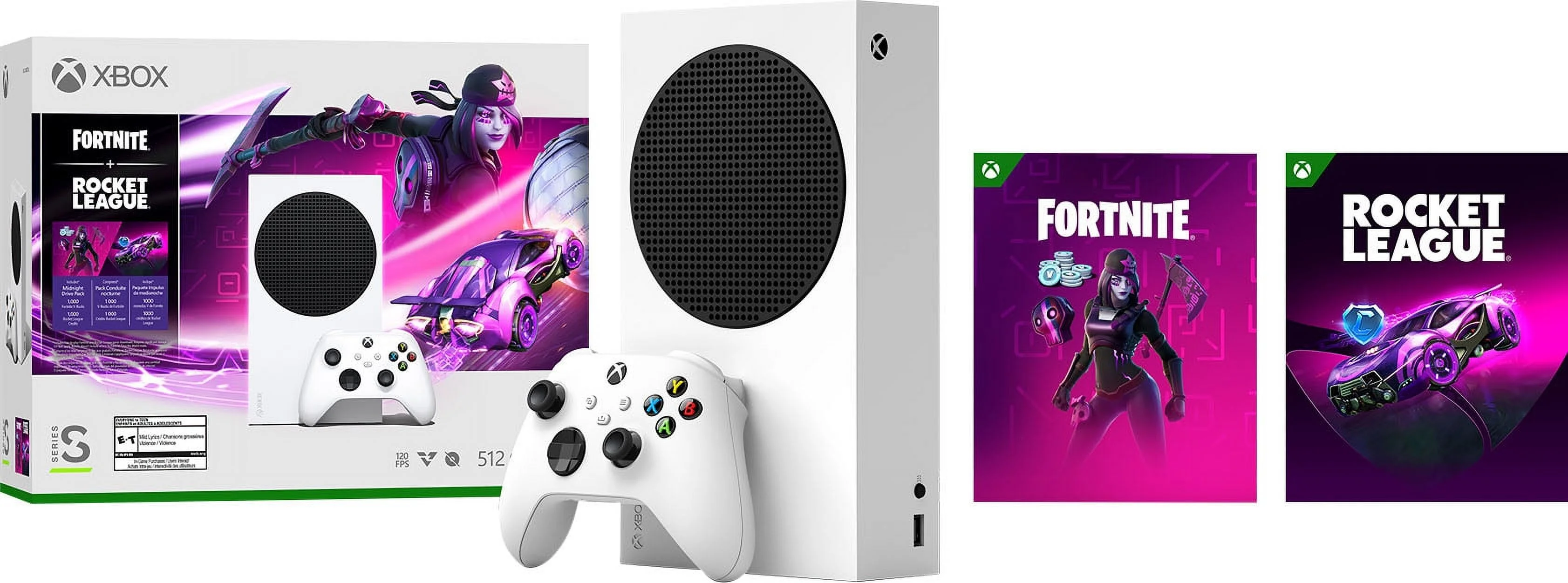 New Microsoft Xbox -Series- -S &ndash; Fortnite & Rocket League Bundle (Disc-free) - White with One Extra White Controller