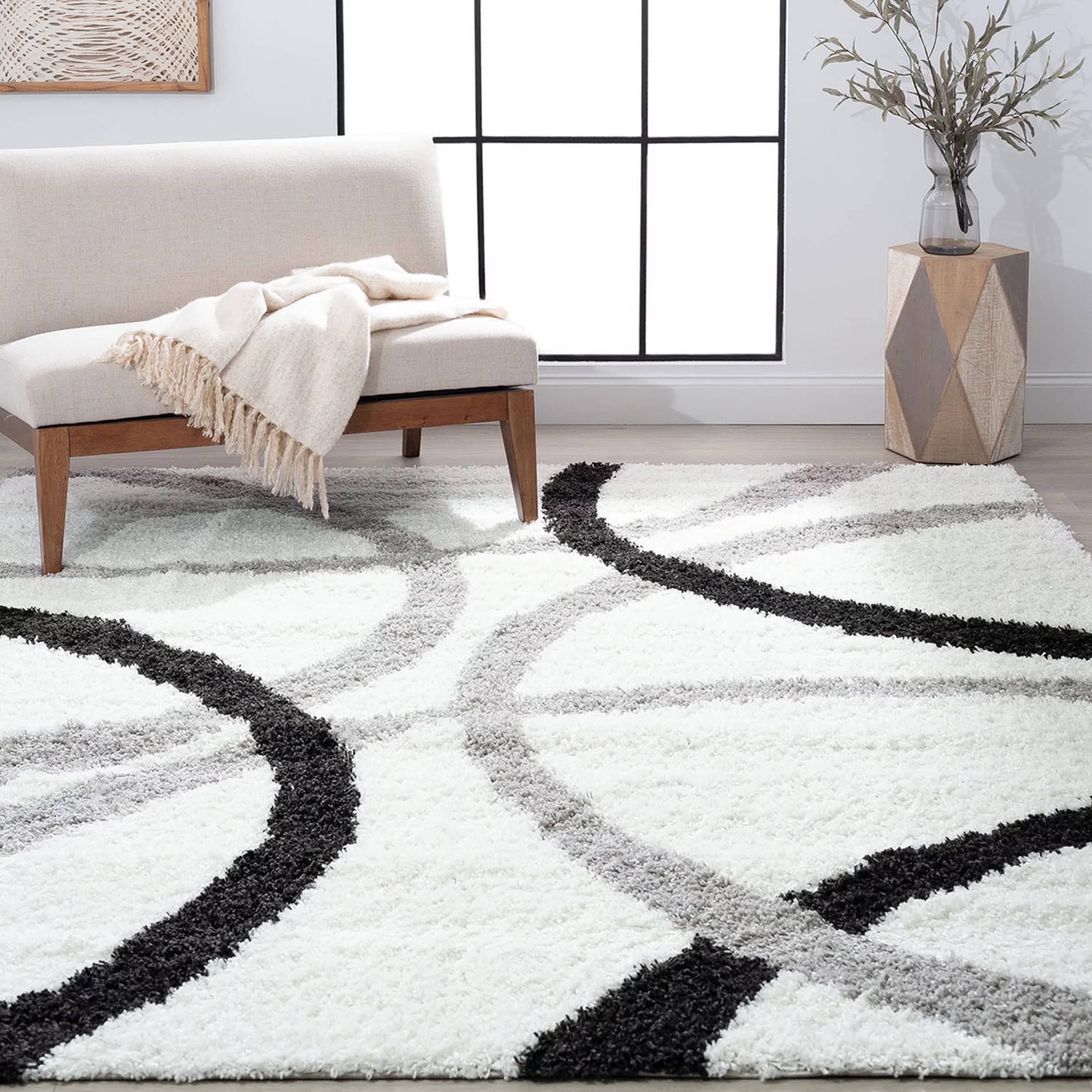 4x6 Modern White Area Rugs for Living Room | Bedroom Rug | Dining Room Rug | Indoor Entry or Entryway Rug | Kitchen Rug | Alfombras para Salas 4' x
