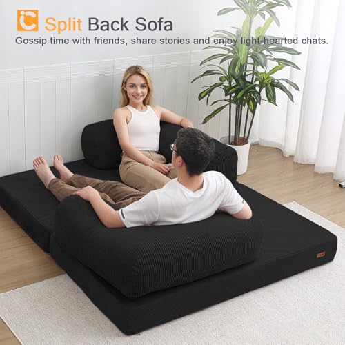 COMAX Folding Sofa Bed, Convertible Chair Bed Corduroy 3-in-1 Foldable Floor Couch with High-Density Foam, Futon Sofa Sleeper Mattress