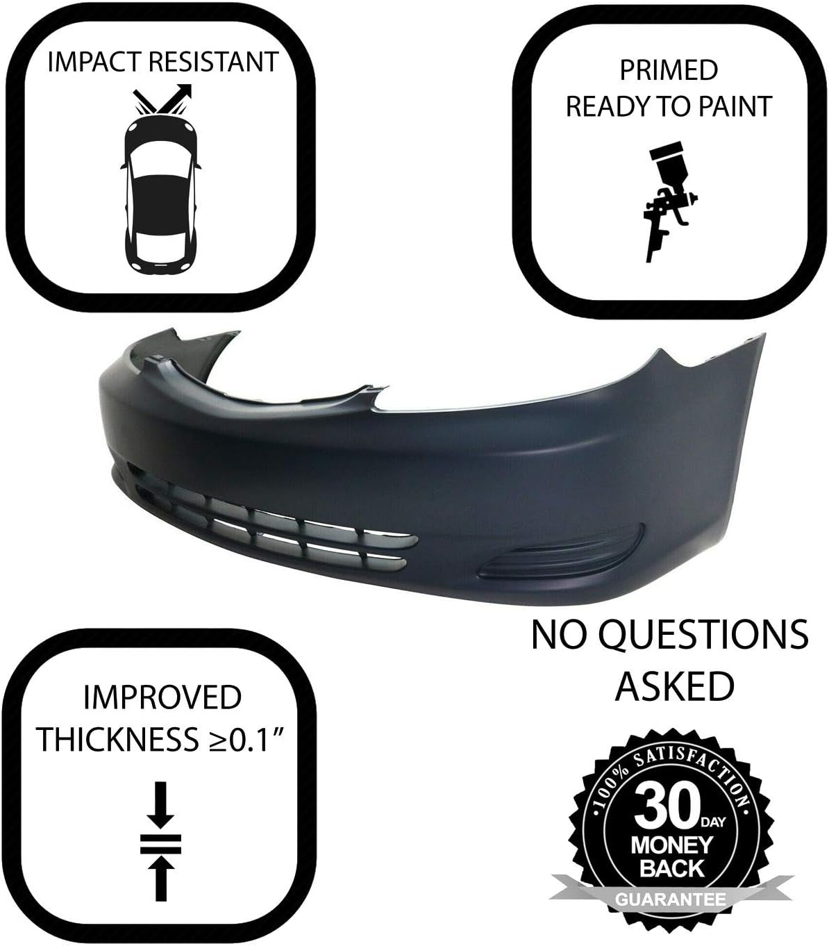 Front Plastic Bumper Cover Fascia for 2002-2004 Toyota Camry LE XLE Sedan 02-04. New, Primed and Ready for Paint. TO1000230 52119AA904 2003