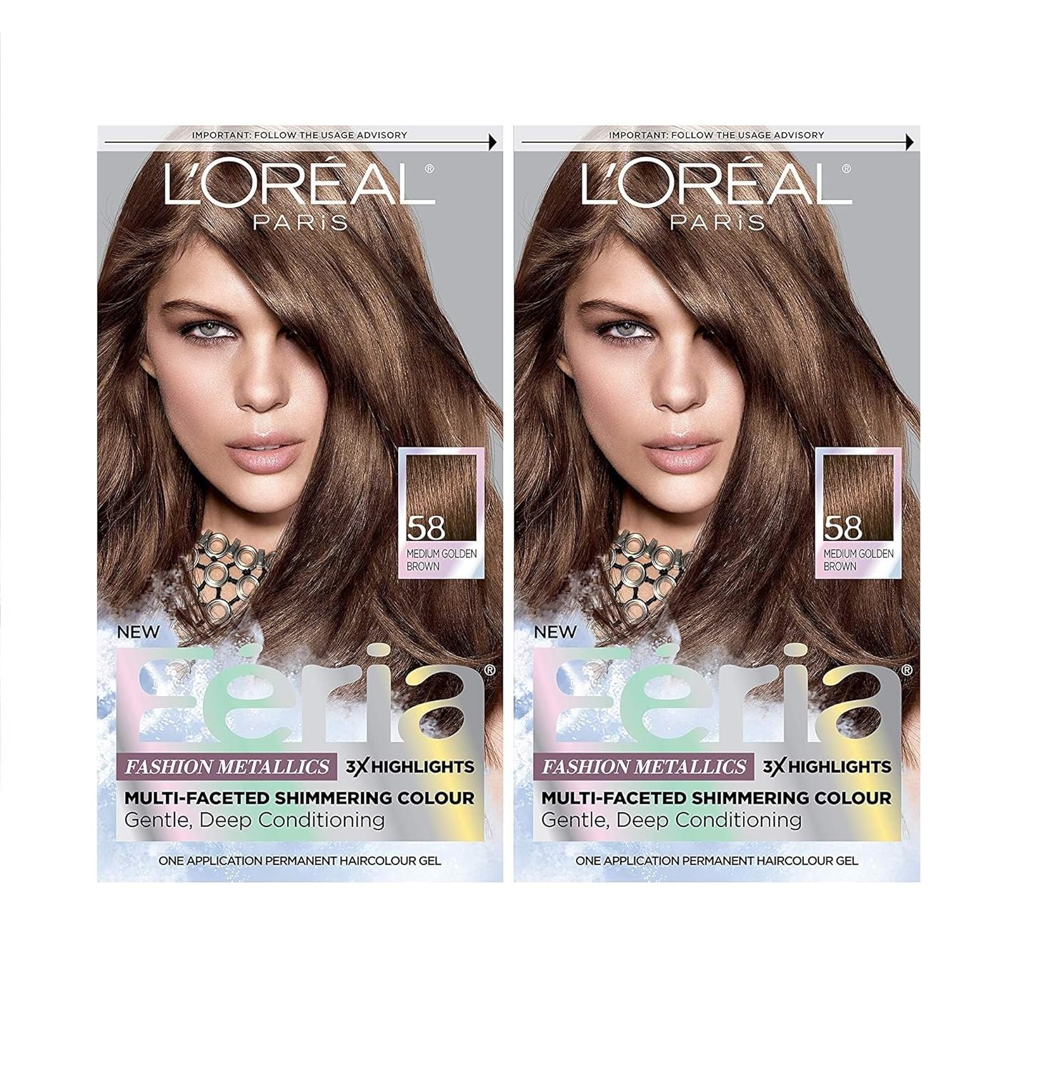 L'Oreal Paris Feria Multi-Faceted Shimmering Permanent Hair Color, 58 Bronze Shimmer, Pack of 2, Hair Dye