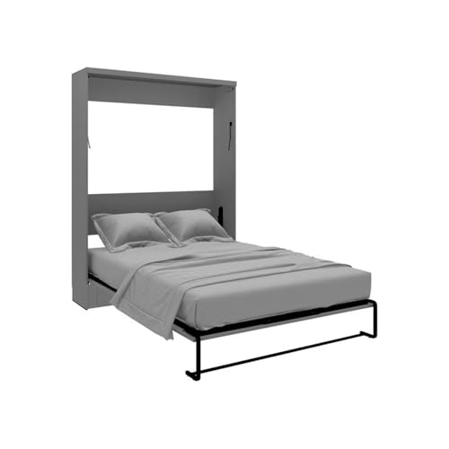 Queen Size Gray Murphy Wall Bed in Solid Wood, No Box Spring Needed, Easy Assembly