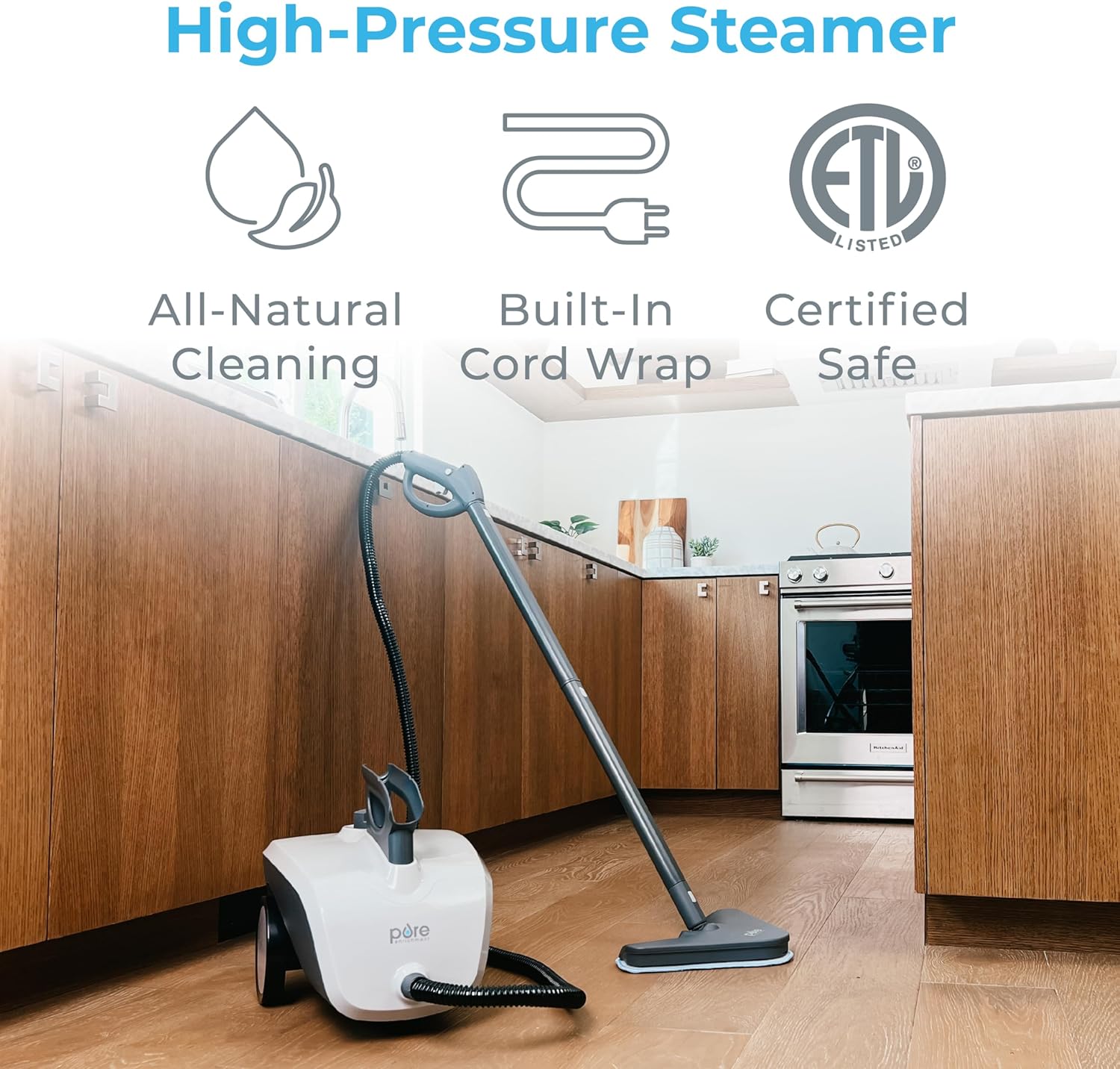 Pure Enrichment PureClean Steam Cleaner with 17 Accessories, Multi-Purpose Household Rolling Steamer for Chemical-Free Deep Cleaning of Floors
