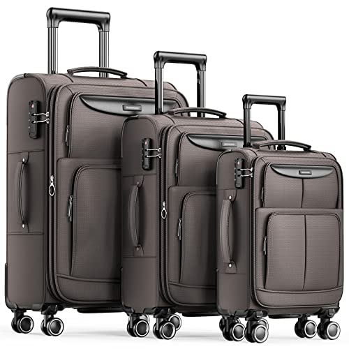 SHOWKOO Luggage Sets 3 Piece Softside Expandable Lightweight Durable Suitcase Sets Double Spinner Wheels TSA Lock Armygreen (20in/24in/28in)
