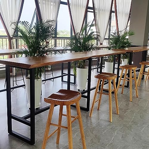 Solid Wood Bar Table,Long Narrow Dining Table Kitchen Table,Live Edge Bar Height Table Pub Tables with Footrest
