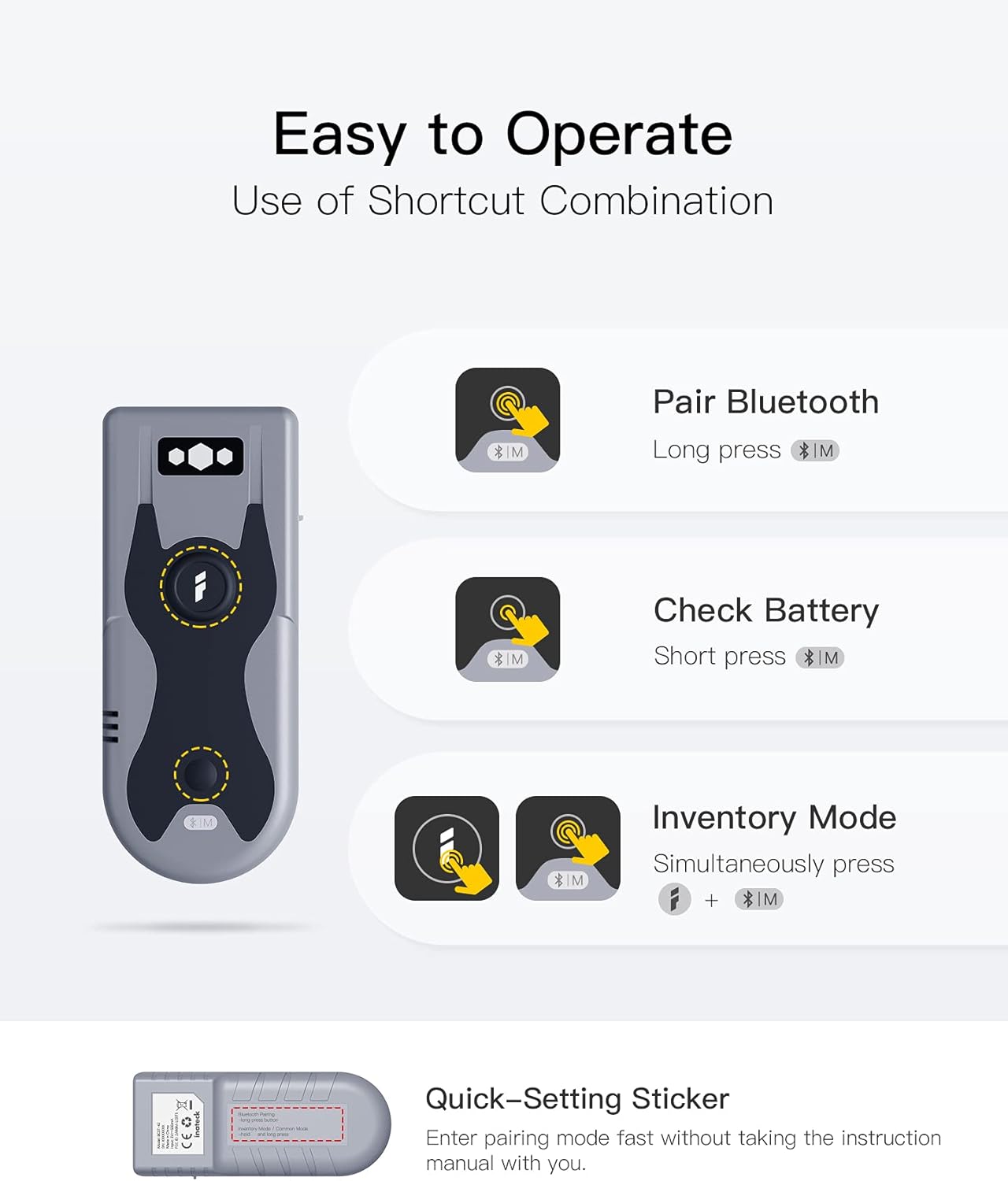 Inateck 2D Bluetooth Scanner, Mini and Portable, Support Barcodes on Screen, BCST-42