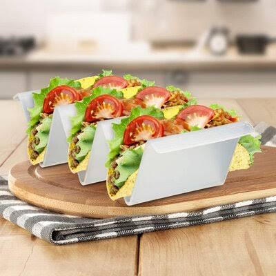 Taco Holders Plastic Set of 4, Microwave Dishwasher Safe, White Non Toxic BPA Free Rack Prep u0026 Savour