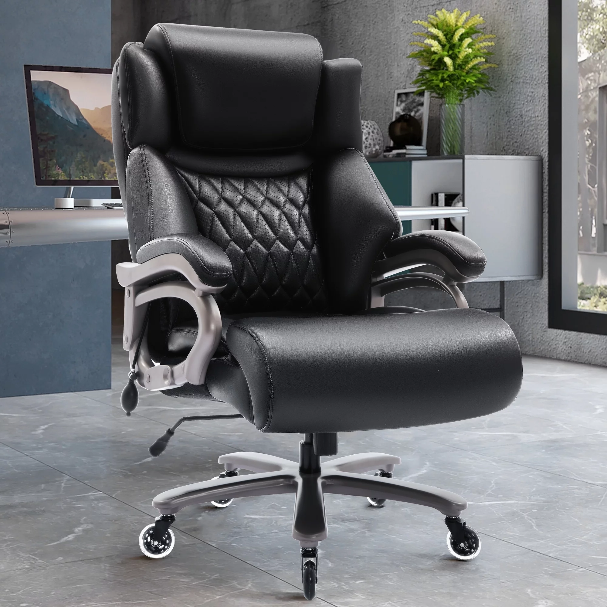 Big and Tall Office Chair 400lbs, Ergonomic High Back Computer Desk Chair, Heavy Duty Leather Executive Office Chair With Adjustable Lumbar Support
