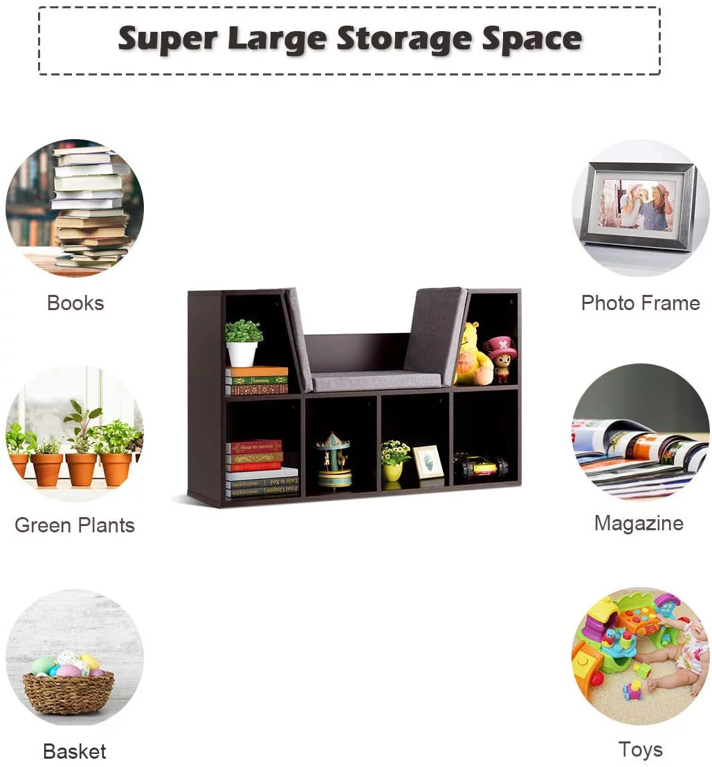 6-Cubby Kids Bookcase w/Cushioned Reading Nook
