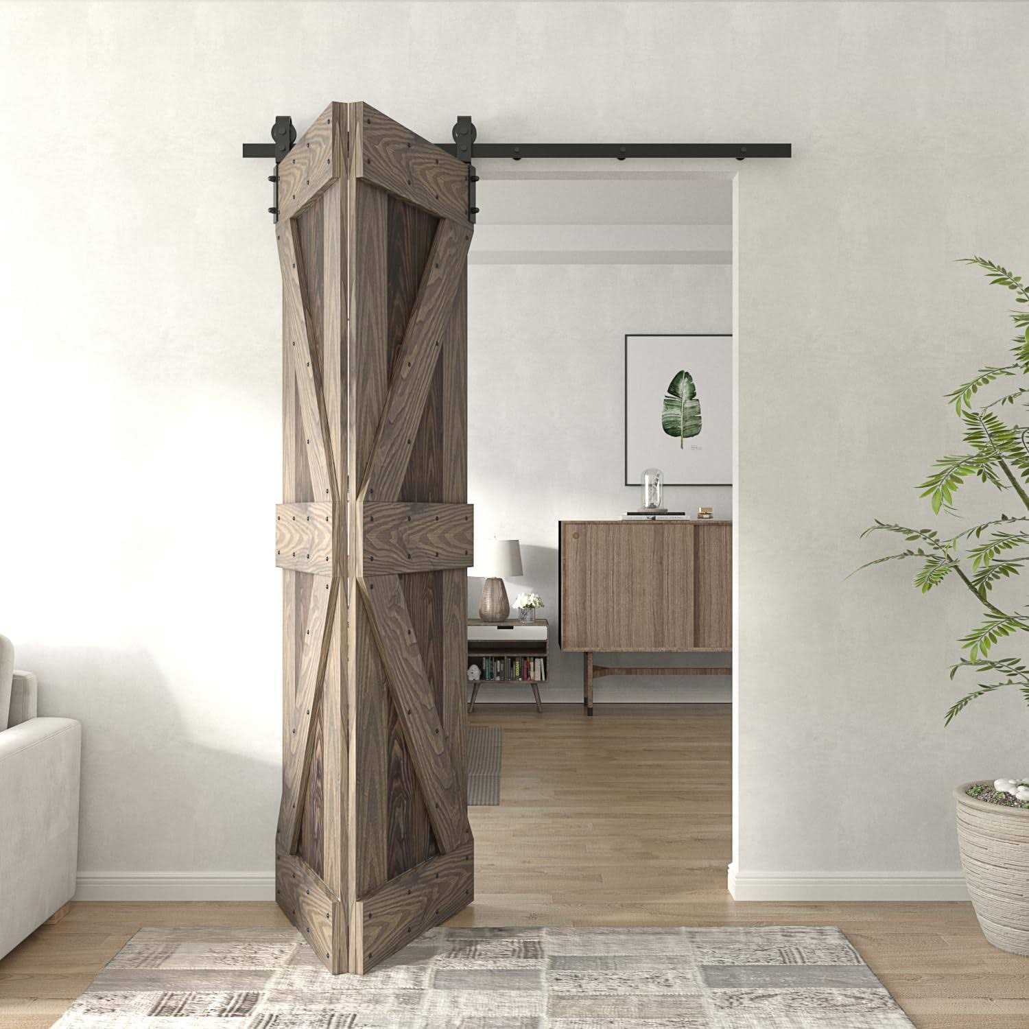 Coast Sequoia 30in./36in./60in./72in. x 84in. Embossing Pine Wood Bi-Fold Barn Door With Sliding Hardware Kit - Shop Hardware Tools Online Store