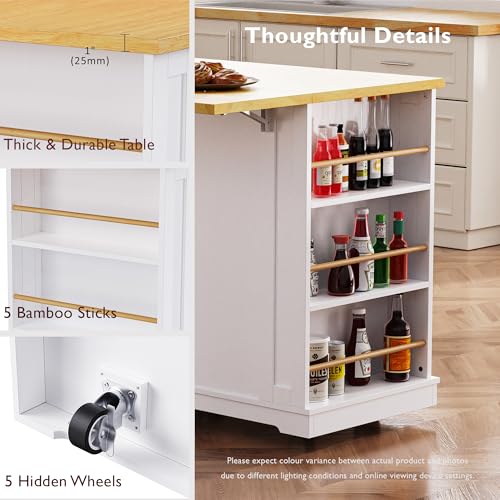 Rolling Kitchen Island with Drop Leaf & Power Outlet, Large Kitchen Islands Cart on Wheels