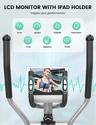 THERUN Elliptical Machine for Home, Magnetic Hyper-Quiet Compact Elliptical Exercise Machine w/ 8 Levels Adjustable Resistance, 6KG Flywheel