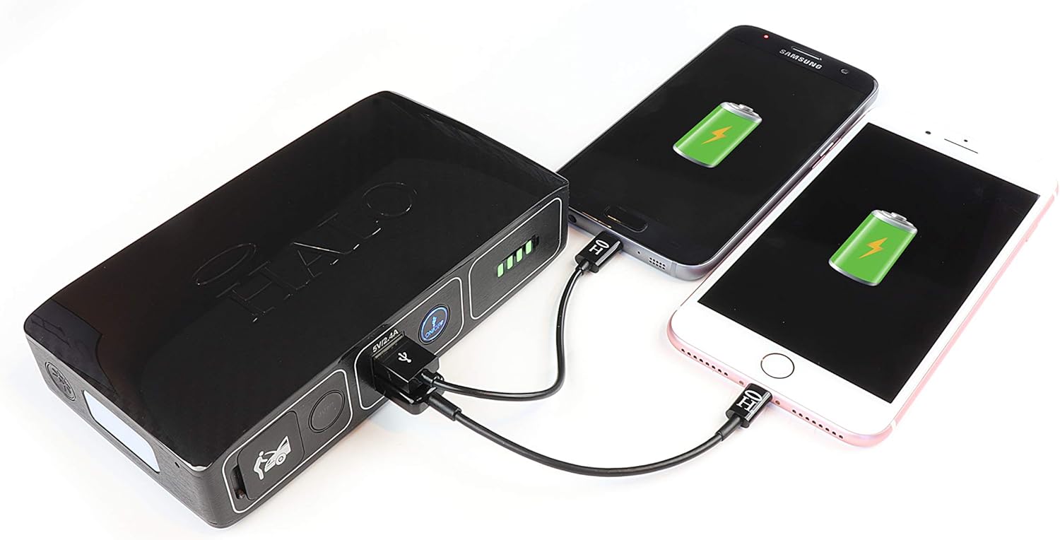 HALO Bolt Compact Portable Car Jump Starter - Car Battery Jump Starter with 2 USB Ports to Charger Devices, Portable Car Charger