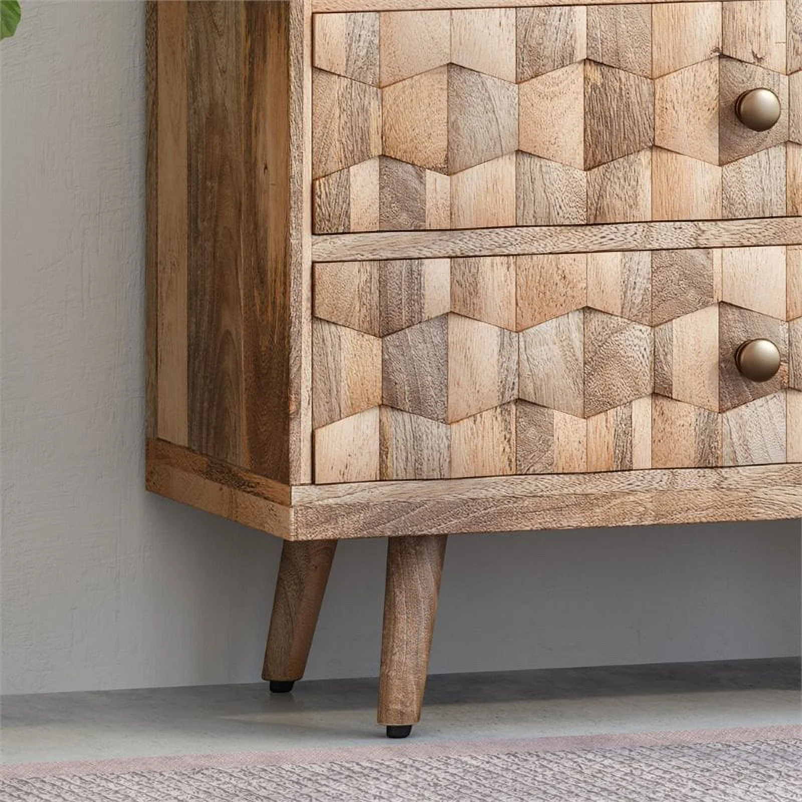 Pemberly Row Mid-Century Modern Mango Wood 3 Drawer Chest in Natural