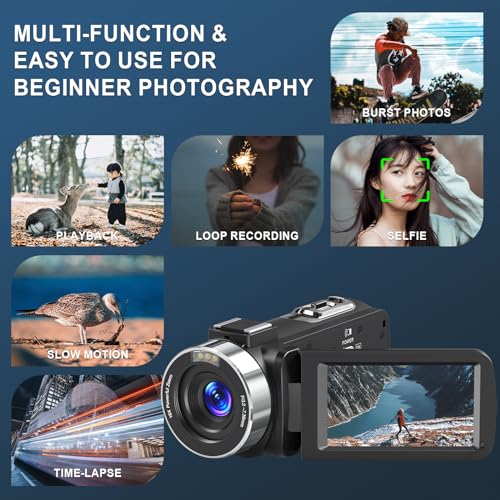 8K Video Camera Camcorder, 64MP IR Night Vision Vlogging Camera, 18X Zoom WiFi Digital Touch Screen Camcorder for YouTube with 32G SD Card