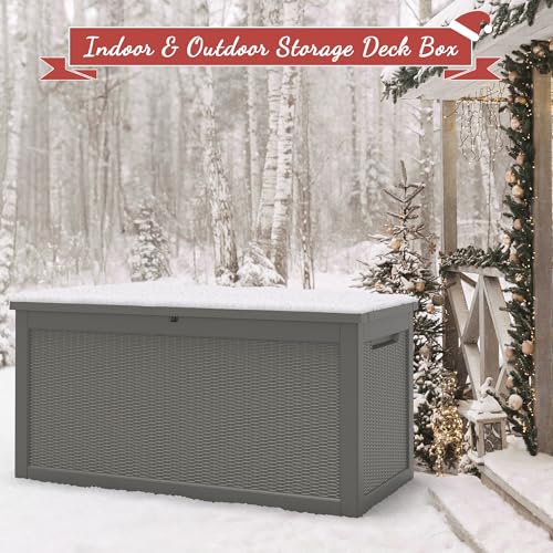 KAMABOKO Outdoor Storage Box, 150 Gallon Large Outdoor Resin Deck Box, Storage Waterproof Boxes Lockable Lid for Garden Tools, Pool Supplies
