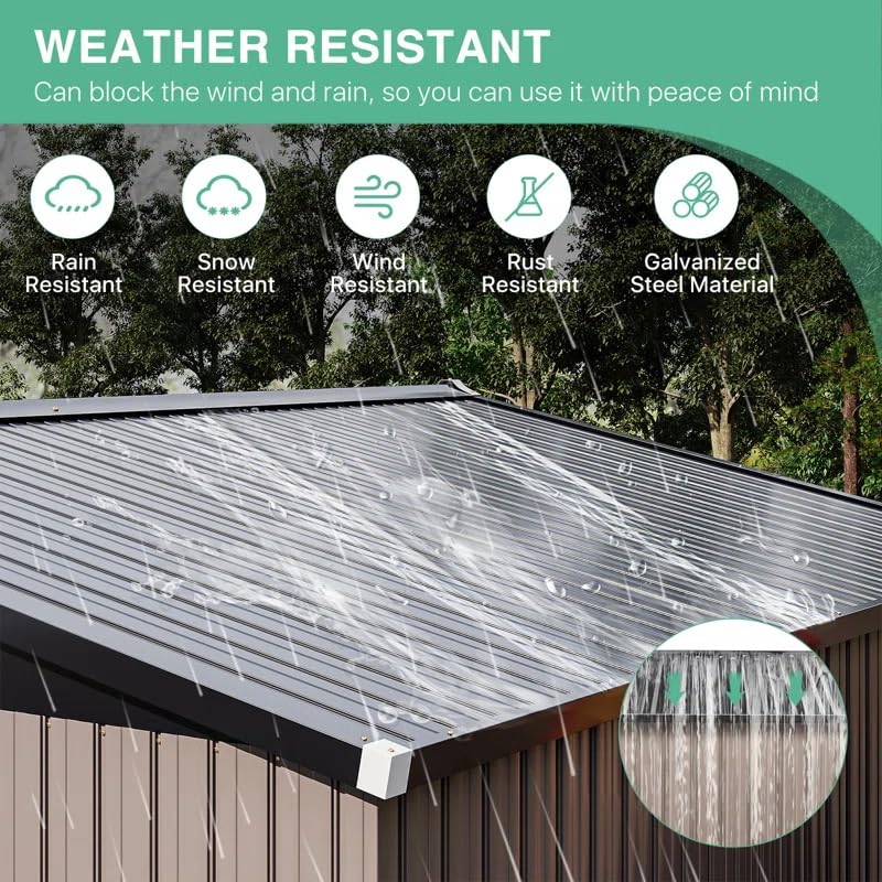 GVDV 10X12 FT Outdoor Storage Shed, Durable Metal Outside Storage for Garden, Patio and Backyard, Waterproof Shelter for Tools, Equipment